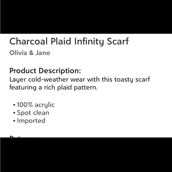 🛷Olivia and Jane🛷Charcoal plaid infinity scarf - Picture 2 of 5